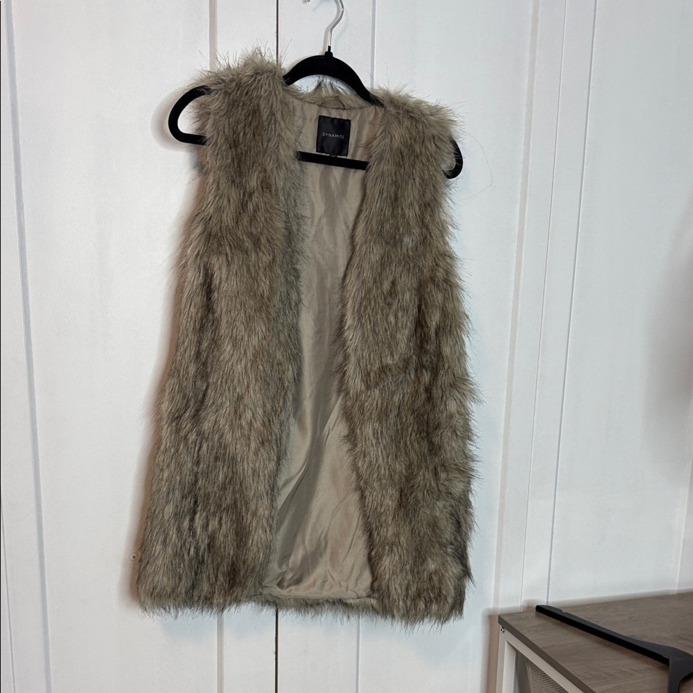 Dynamite Faux Fur Vest in Brown - Tan - grey - Blend - Small